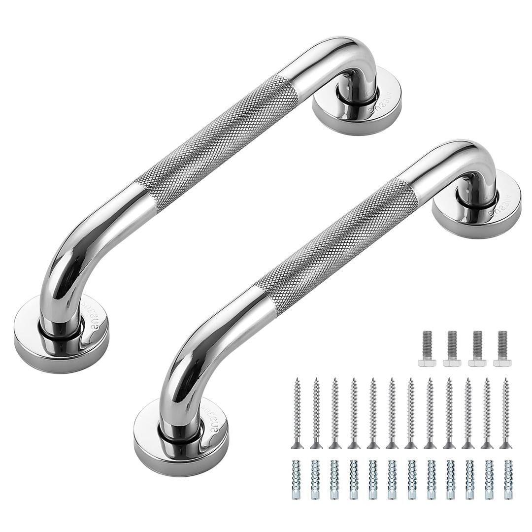 Grab Bars for Shower, 2 Pack 12-Inch Anti Slip Shower Handles for Elderly, Safety Shower Grab Bar, Stainless Steel Handicap Grab Bars for Bathroom (Polished Nickel 1" Diameter)