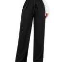 SHENHE Women's Wide Leg Pants Drawstring High Waisted Textured Casual Loose Travel Pants Black Petite S (S)