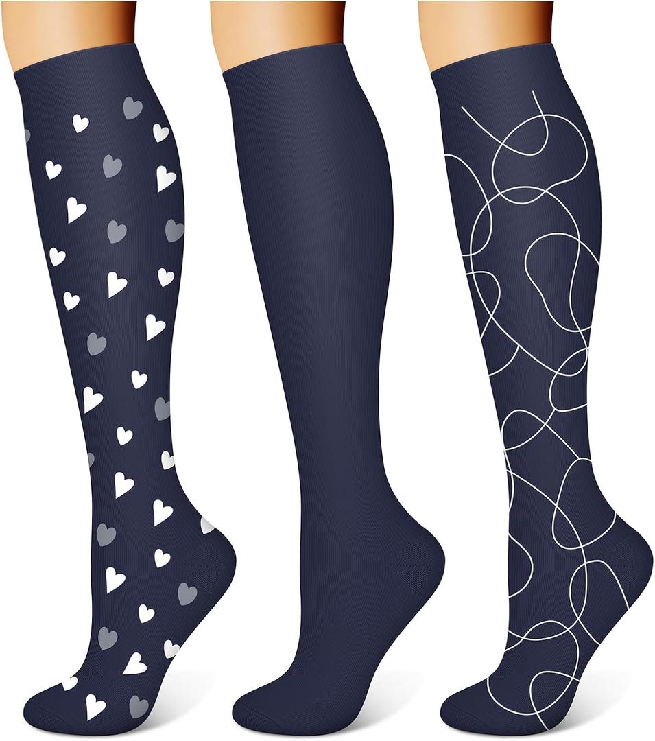 WITHYOU 3 Pairs Compression Socks for Women & Men 15-20 mmHg,Best Support for Nurses Running Hiking (Small-Medium, 14 Cyan/Cyan/Cyan)