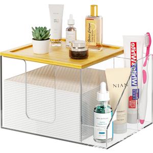 VITVITI Disposable Face Towel Holder Box, Acrylic Clean Skin Club Facial Towel Container, Large Disposable Face Towels Storage for Bathroom Vanity Makeup, Clear