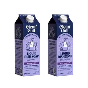 Cleancult Dish Soap Liquid Refill (32oz, 2 Pack) - Plant Based Cleaning Power - Dish Soap that Cuts Grease & Grime - Free of Harsh Chemicals - Uses 90% Less Plastic - Wild Lavender