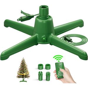 (2025 Upgrade) Rotating Christmas Tree Stand with Remote Control, Stable 360 Revolving Tree Base Stand, Up to 7.5ft 90lb. Adjustable Christmas Tree Holder for Xmas Tree, Artificial Tree (Green) (PureSpin)