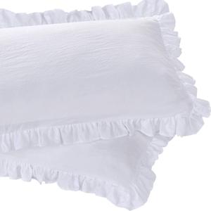 Queen's House Ruffled Pillow Shams Standard White Shabby Set of 2 Farmhouse Pillowcases French Country Vintage Frilly Pillow Cover Polyester 20x26