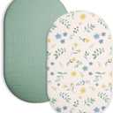 Muslin Bedside Bassinet Sheets 2 Pack, 33x20 Fitted Ultra Soft & Breathable Bedside Sleeper Sheets, Ideal for Baby Girl and Boy, Perfect for Newborns (Spring Garden & Sage)