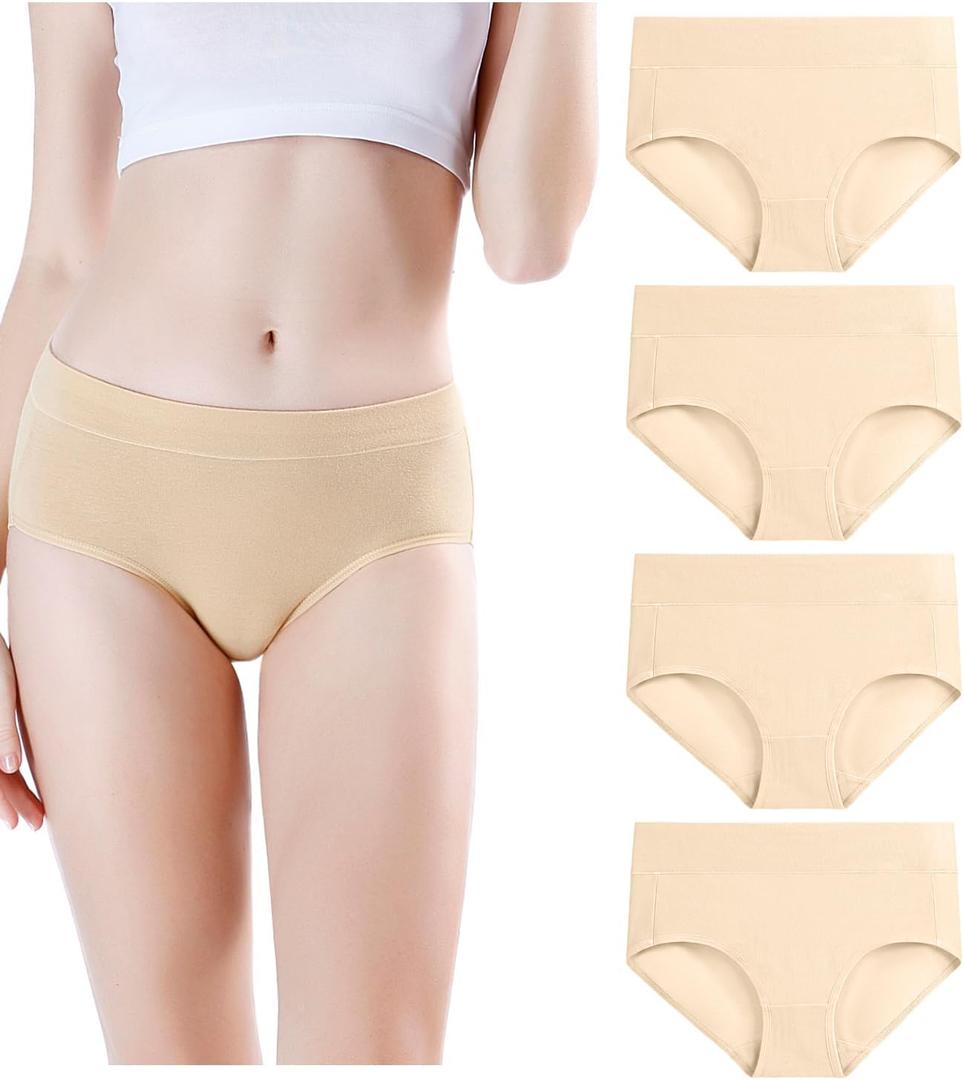 wirarpa Women's Underwear Cotton Mid Waisted Ladies Panties Full Coverage Briefs 4 Pack (Regular & Plus Size) (Medium)