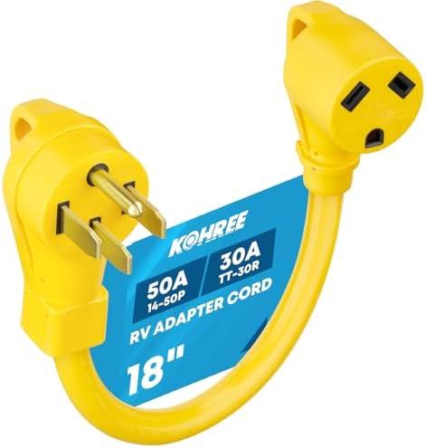 Kohree 50 Amp to 30 Amp RV Adapter 18", Heavy Duty RV Dogbone Electrical Plug Adapter with Grip Handle, NEMA 14-50P to NEMA TT-30R, 125V/3750W, ETL Listed Kohree 50 Amp to 30 Amp RV Adapter 18", Heavy Duty RV Dogbone Electrical Plug Adapter with Grip Handle, NEMA 14-50P to NEMA TT-30R, 125V/3750W, ETL Listed