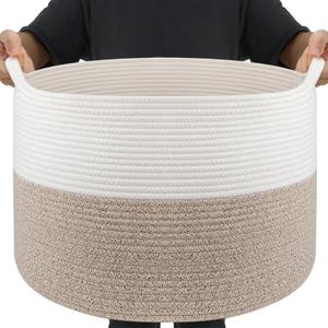 Maliton Woven Rope Blanket Basket Living Room, Storage Basket for Toy, 90L | 22x22x14 Cotton Rope Basket. Holds Blankets, Toys & Towels & Laundry. For Bedroom, Nursery, Bath & Playroom. Soft & Durable.