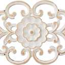 SOFE White Distressed Carved Wood Wall Art, 26 X 10 Inches Over the Door Decor, French Country Scroll Floral Wall Sculptures for Kitchen Bathroom, Home Decor Accents for Above Bed Window Entryway
