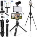 Vlogging Kit for iPhone, Android with Full Size Tripod, Tripod, Phone Stand, LED Light and Shotgun Microphone for Video Calling, Vlogging, YouTube, Instagram, TikTok