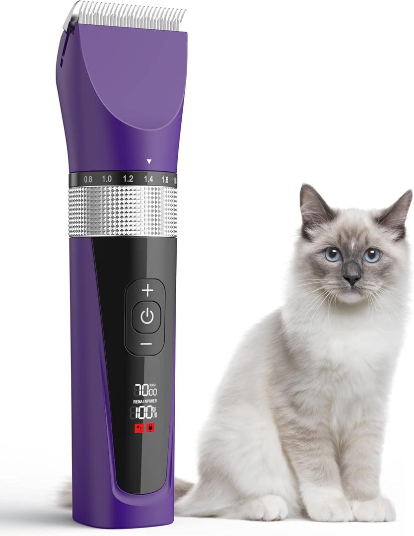 Oneisall Cat Clippers for Matted Hair, 5-Speed Low Noise Cat Grooming Kit with 6-in-1 Adjustable Blade, Waterproof Cat Hair Trimmer for Long Hair, Cat Shaver with Guard Combs for Dogs Cats Animals (Purple)