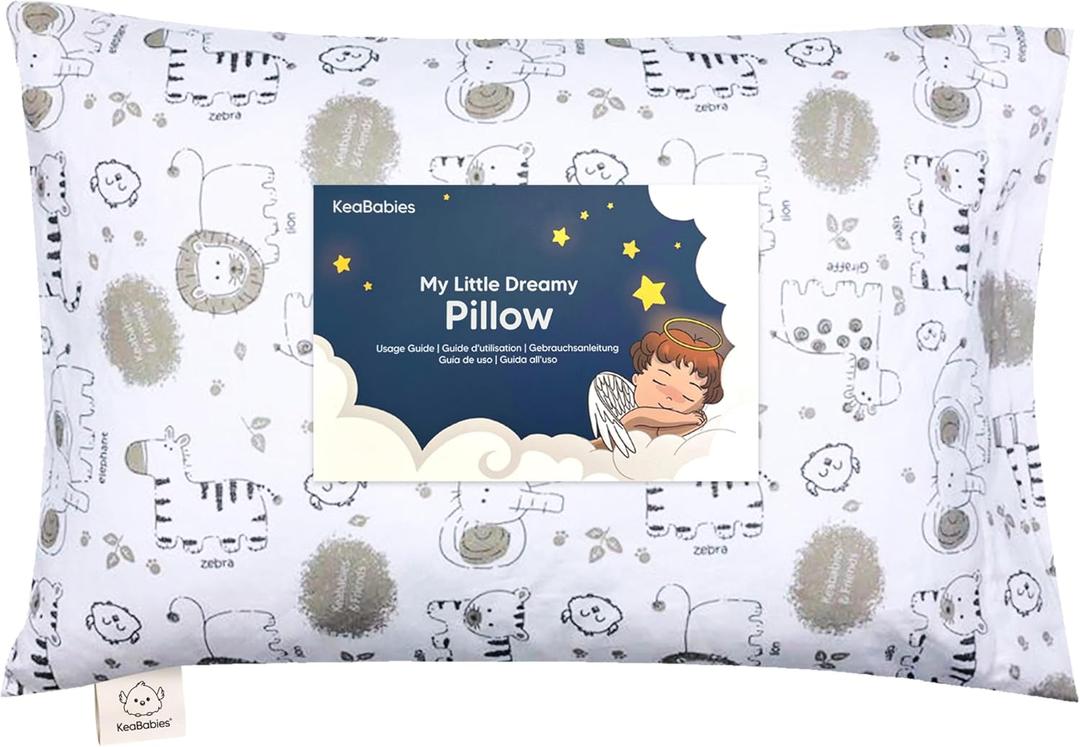 Toddler Pillow with Pillowcase - 13x18 My Little Dreamy Kids Travel Bed Pillows for Sleeping,Organic Cotton Small Pillowcase,Soft & Breathable,Machine Washable,Toddlers 2-5 years old(KeaSafari)