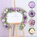 Waipfaru 8.85Ft Flower Garland, Eucalyptus Greenery Garland with Flowers, Rose Floral Vines for Wedding Table Runner Spring Summer Backdrop Decor (Purple)