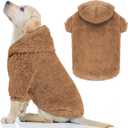 Fuzzy Dog Hoodie Dog Sweaters for Large Dogs Soft Double-Sided Plush Fleece Pet Sweater Pet Clothes Coats Hoodie Sherpa Hooded Sweatshirt(Coffee-L)