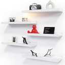 RICHER HOUSE 5 Set White Floating Shelves, Modern Picture Ledge Shelf with Lip for Wall Storage in Nursery, Bedroom, Living Room, Bathroom 16x4 Inch