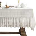 patdrea Vintage White Lace Tablecloth,Design Embroidered Cotton Ruffle Table Cloth for Rectangle Table,Elegant Rustic Fabric Decorations for Wedding Party Thanksgiving Christmas 63"*87"