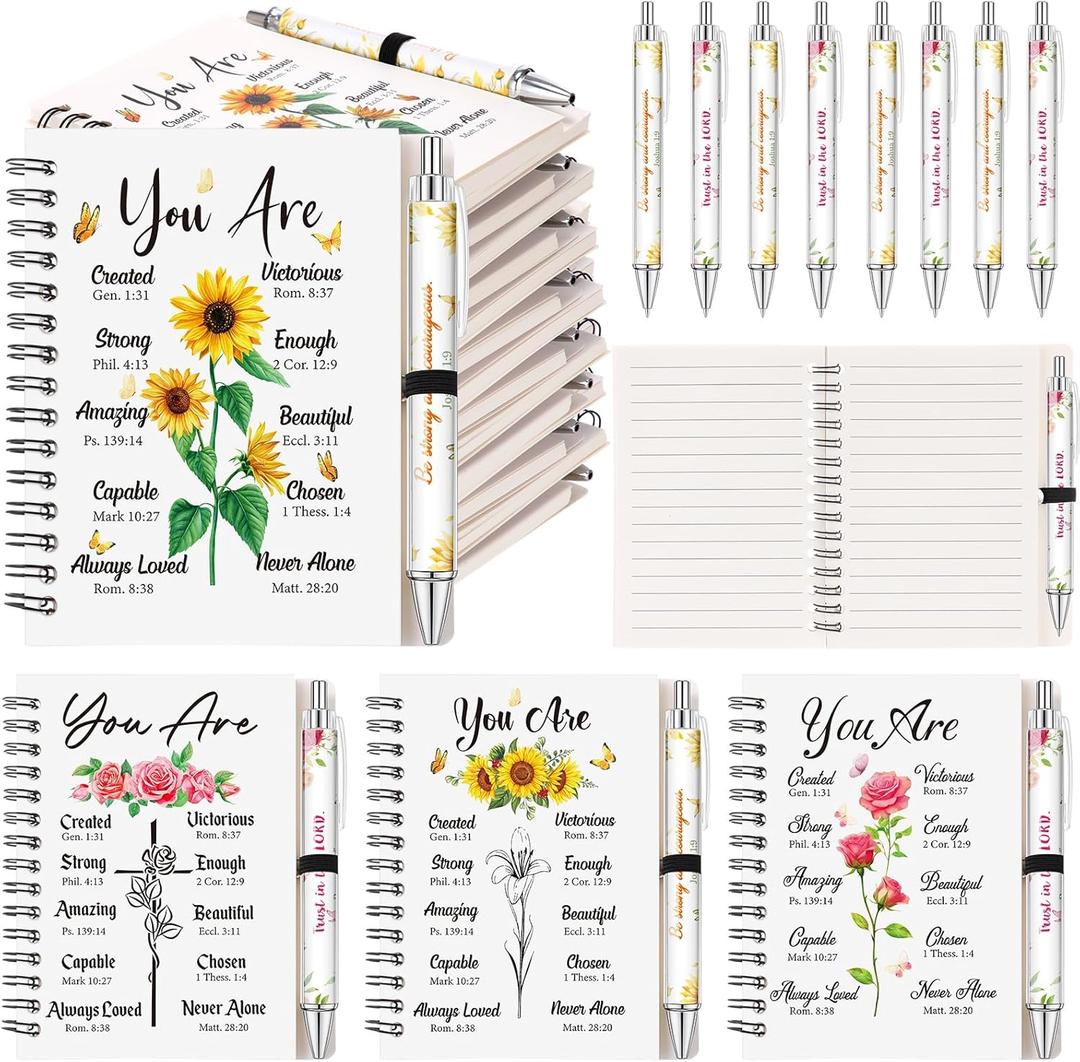 Colarr 12 Sets Christian Notebooks Bulk Christian Gifts for Women Pen and Notebook Gift Set Religious Prayer Journal for Woman Church Scripture Note books with Bible Verse Pens(You Are)