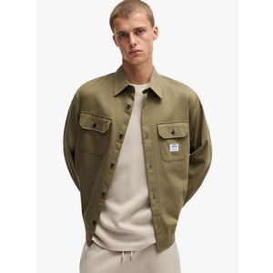 HUGO, Cotton Mix Canvas Zip Up Overshirt, British Olive, XL