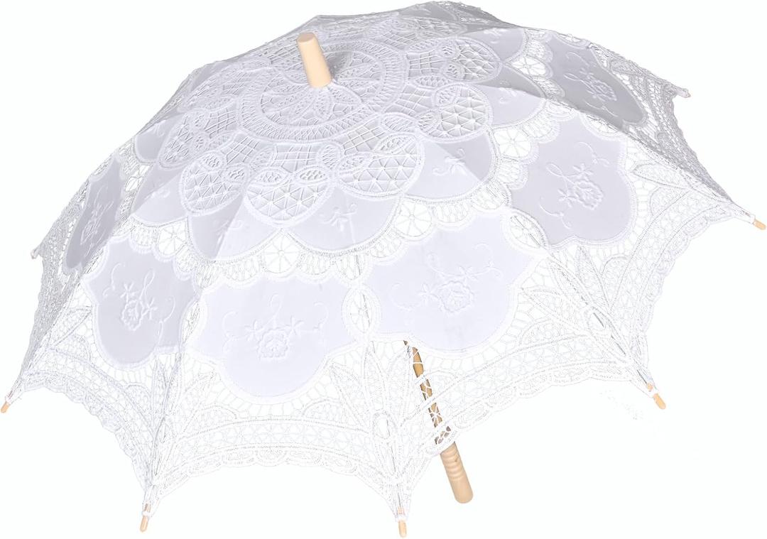 Vintage Lace Parasol Umbrella 32 Inch Bridal Wedding Decoration Umbrella for Photoshoot, Tea Party, Victorian Style Sunshade for Women and Adults