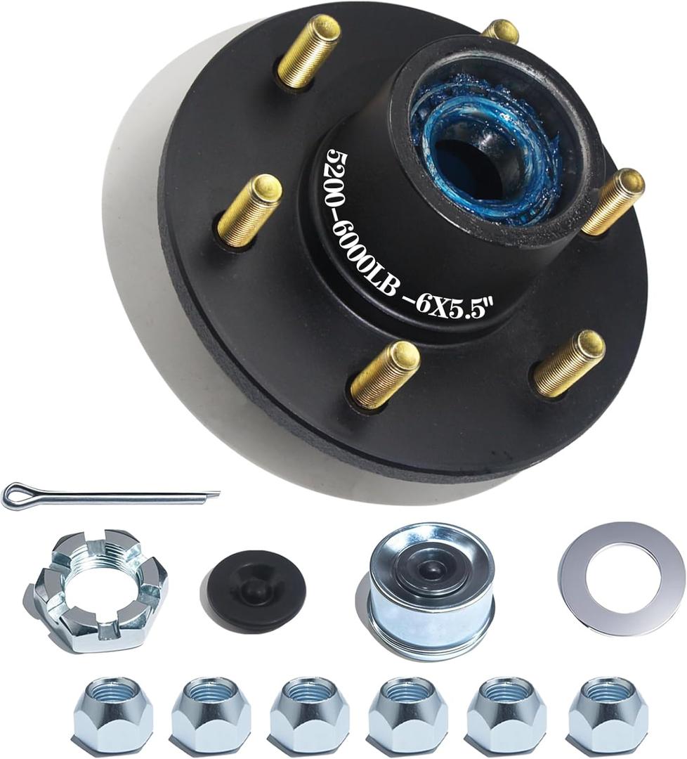 1 Sets 5200-6000lbs Trailer Hub Kits 6 Bolt 5.5,Trailer Axle Kit for 1.25'' to 1.75'' #42 Tapered Spindle,Pre- Lubrication 25580 15123 Bearings Trailer Idler Hub Kit.