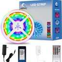 Dreamcolor Dimmable 16.4ft RGBIC LED Strip Light, music sync waterproof light strip, Chasing Multicolor Effect, Triple Control (Bluetooth APP/IR Remote/Control box),Scene Modes for Kitchen, Bedroom