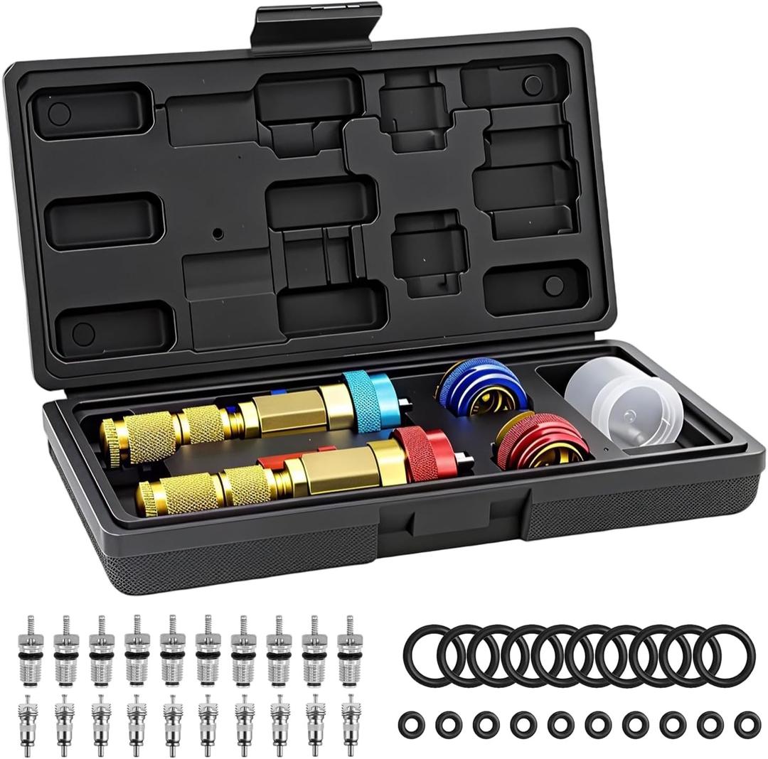 R134A R1234YF AC Valve Core Removal Tool Kit-Universal Remover/Installer for Automotive A/C Systems, Includes 20 Valve Cores&20 O-Rings Compatible with R134a R1234YF R22 Standard JRA/Schrader Valve