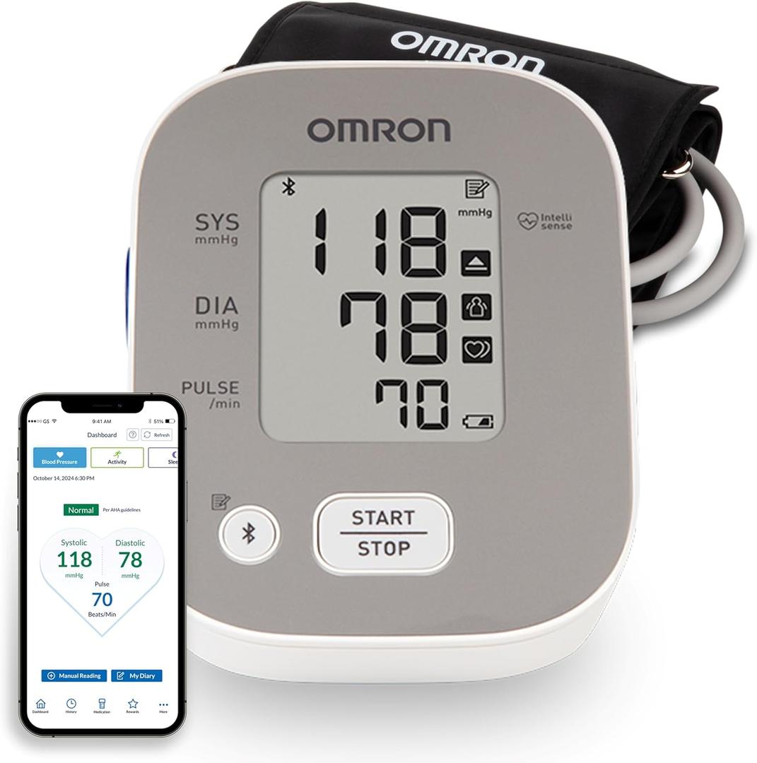 OMRON Bronze Upper Arm Blood Pressure Monitor - Clinically Validated Blood Pressure Arm Cuff - Use OMRON Connect App for Unlimited Free Measurements (14 Readings)