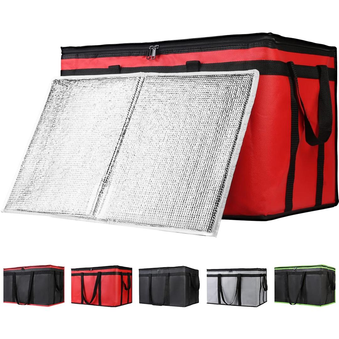 CIVJET Insulated Food Delivery Bag with Hard Bottom, XXX-Large Insulated Reusable Grocery Cooler/Hot Bags, Tote Bag for Shopping/Travel, Red, 1-Pack