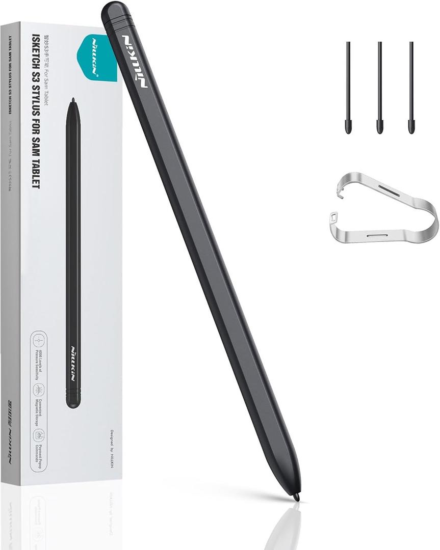 Nillkin EMR Stylus Pen with Digital Eraser, Support 4,096 Pressure Level. Tablet Pen Writing Stylus for Samsung Tablet Galaxy Tab S9+ S10+ Plus Writing Pen S9 Ultra S10 S8 S7 S6, 3 Extra Pen Tip (Black)