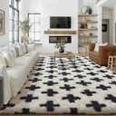 PureCozy Modern Rug 8x10 for Living Room, Black and White Shag Rug Washable Non-Slip Large Area Rug Super Soft Indoor Fuzzy Carpet Fluffy Rugs for Bedroom Home Aesthetic Decor