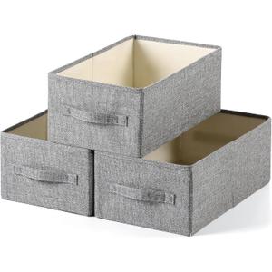 Linen Folding Storage Bins, 3 Pack Large Storage Baskets, Washable, Clothing Storage Bins with Handle, Closet Organizer for Storage Sweater,Sheets(dark grey, 16"x9"x6")