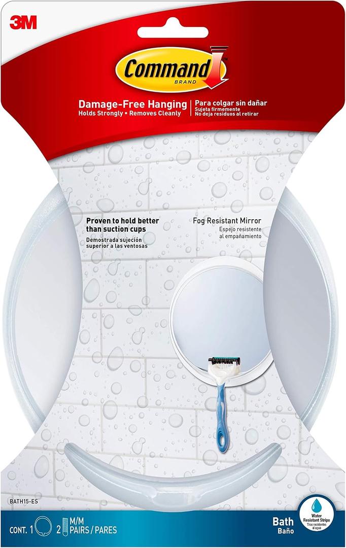 Command Fog Resistant Mirror, 1-Mirror, 2-Water-Resistant Strips (BATH15-ES), Organize Damage-Free
