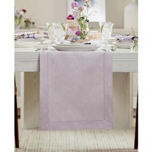 Solino Home Linen Lilac Table Runner 108 Inches Long - 100% Pure Linen 14 x 108 Inch Table Runner for Spring, Summer - Classic Hemstitch