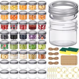 STARSIDE 4 oz Glass Mason Jars with Airtight Silver Lids and Bands, 40-Pack with Stickers,Tags & Twines, Mini Canning Jars for Jams, Honey, Spices, Dried Snacks, DIY Crafts, Wedding Favors