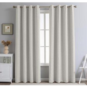 PFAS Free Ivory Linen Curtains 84 inch Length 2 Panels Set Burg 100% Blackout Long Drapes for Bedroom Living Room Blackout Darkening Curtain Thermal Insulated (52x84 inch,Ivory)