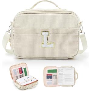 Personalized Letter Bible Covers for Women, Corduroy Teen Girls Bible Case with Shoulder Strap, Ivory Large Church Bag, Christian Gifts Book Carrying Case