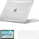EooCoo Hard Case Compatible with MacBook Air 13.3 inch M1 Chip 2021-2018 with Retina Display, Air 13.3 inch Plastic Protective Case + Transparant Keyboard Cover + Screen Protector, Sparkly Clear