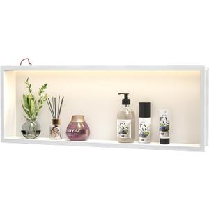 Led Shower Niche 36" X 12" White 304 Stainless Steel with Lighting Waterproof No Tile Need Shower Niche for Bathroom Storage Recessed Wall Shelf Horizontal Installation