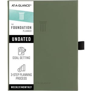AT-A-GLANCE Foundation Goal Setting Planner, Undated Weekly & Monthly Journal, Track Progress, Create Habits, 5-3/ 4" x 8-1/ 4", Green