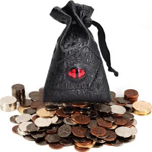 DND Metal Coins Set of 60 with Leather Pouch - Gaming Tokens, Pirate Treasure, Accessories & Props for Board Games, Dungeons and Dragons, Tabletop RPGs and LARP
