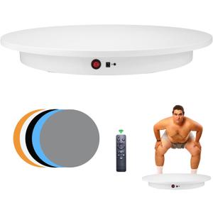JAYEGT Electric Rotating Display Stand, 350-500 lbs Heavy Load , 360-Degree Motorized Rotating Turntable for Display, Live Streaming, Remote Control + 5 Colors Background (White/24 Inch/Dual Motors)
