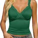 Avidlove Women's Lace Tank Top Deep Plunge V Neck Sexy Tops Going Out Crop Shirt Summer Cami, Green Small