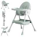 Baby High Chair, 5 in 1 High Chairs for Babies and Toddlers, Travel Foldable High Chair with Detachable PU Cushion, Double Removable Tray, Adjustable Height & Recline, Locking Wheels (Turquoise)