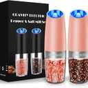 Sweet Alice Gravity Electric Pepper and Salt Grinder Set, Adjustable Coarseness, Battery Powered with LED Light, One Hand Automatic Operation, Coral, 2 Pack (2.5*2.5*7.9inch)