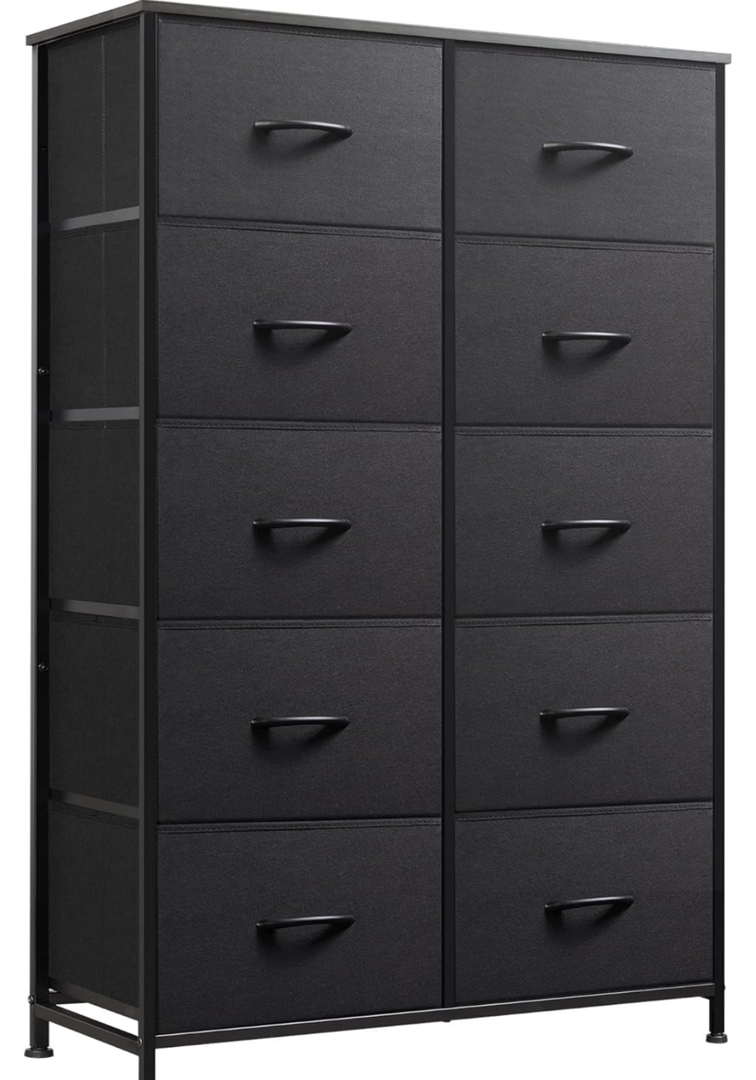 WLIVE Tall Black Dresser for Bedroom with 10 Drawers, Chest of Drawers, Dressers Bedroom Furniture, Storage Organizer Unit with Fabric Bins for Closet, Hallway, Living Room, Entryway