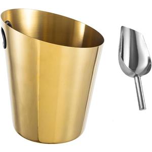 Stainless Steel Champagne Bucket - Stainless-Steel Beverage Tub - Diagonal Ice Bucket with Handle for Cocktail Bar, Wine, Home Bar Accessories, Parties - 4 Quarts Golden