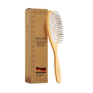 Since 1869 Hand Made In Germany - SHASH Oval Pet Brush With Short Metal Pins With Rubber Cushion - Helps Detangle Knots, Eliminate Frizz, Reduce Pulling & Snagging