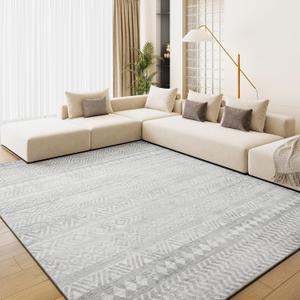 Grey Boho 8x10 Area Rugs for Living Room Bedroom Rug Carpet Washable Soft Neutral Modern Farmhouse Rug Non Slip