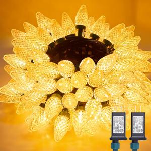 Brightown C9 Christmas Lights Outdoor 2 Pack - Total 162 FT 200 LED C9 String Lights, with Timing & Memory, 8 Modes, Connectable, Waterproof - for Indoor Outside Tree Home Yard Decoration, Warm White