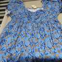 Soesdemo Long Sleeve Dress for Women Casual V Neck Pleated Button Down 3/4 Sleeves Knee Length Midi Dresses with Pockets (Medium, Blue Flowers)