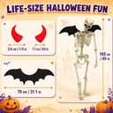 5.4 ft Halloween Skeleton Decorations, bat Demon Decor Life Size with Adjustable Joints for Outdoor Indoor Yard Lawn Haunted House Party Decor, Set A